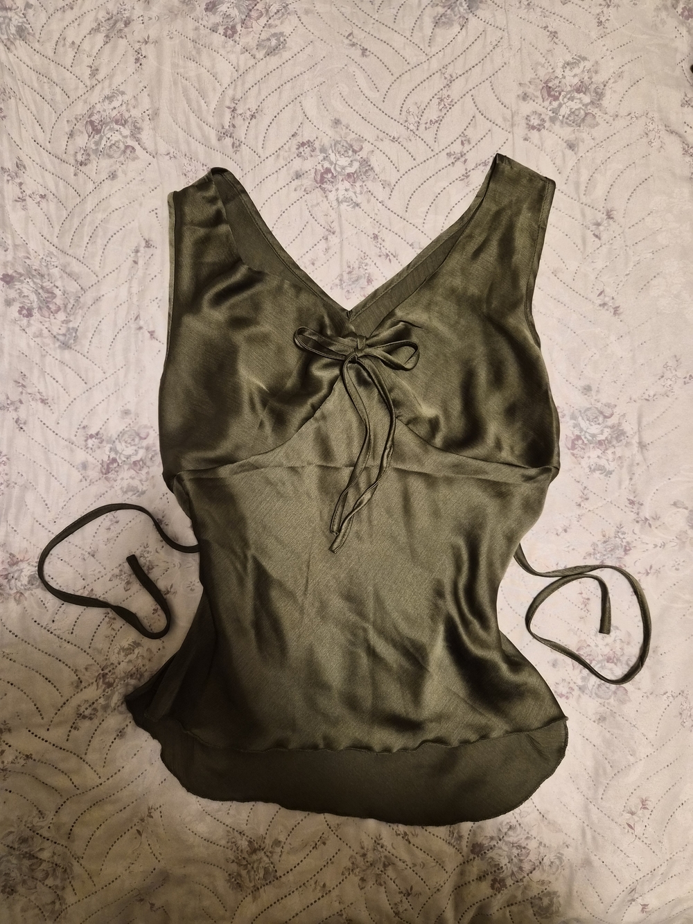 Olive Satin Tie-Front Cami Top